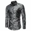 Formalne mężczyźni Slim Fit Shirt Floral Print Męski Fit LG Sleeve Shirt Casual Bluzka na wiosnę/jesienna róża dla mężczyzn G53Z#