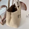 Bolsa de grife para mulheres com alça superior de ráfias de palha para compras na praia, bolsas clutch para fim de semana