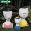 Planters Art Portrait Flower Pot Vase Sculpture Resin Human Face Family Flower Pot Handmade Garden Storage Flower Arrangement Home Decors