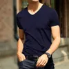 casual Men's Short Sleeve Ice Silk Cott Trackl V-Neck T-Shirt Slim Fit Basic Homewear T Shirts Tee Tops Male Clothing 61zj#