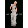 Sexy Sequin Feather Patchwork Tight Elastic Long Banquet Evening Dress 918240