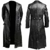 Mäns tyska klassiker WW2 Military Uniform Officer Black Real Leather Trench Coat V7E2#