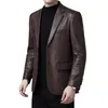 2021 Nouveaux hommes Vestes en cuir 2 fesses formelles Dr Costumes Fi Man Blazers Noir Marron Solide Moto Manteau Veste en daim Mâle V37i #