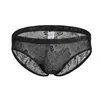 Mutande Slip sexy Uomo Intimo uomo trasparente Custodia per pene Mutandine di pizzo Lingerie gay senza cuciture Traspirante Vita bassa Nero Rosso XL XXL