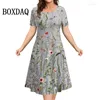 Vestidos casuais planta flores imprimir mulheres 2024 verão manga curta roupas femininas vestido retro senhoras soltas plus size