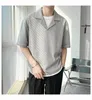 Casual overhemden voor heren Jong licht Cubaanse kraag Shirt Korte mouwen Mode Gebreid los T-shirt Zwart Wit Grijs Camisas