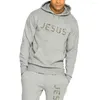 Herrspårsport Sportdräkt färgglada Jesus bokstäver tryck hooded hoodie jogging byxor avslappnade långa byxor set design man streetwear