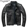 tcyeek Genuine Leather Man Jackets Vintage Top Layer Cowhide Coat for Men Fi Men's Motocycle Jacket Autumn Winter Clothes C64L#