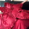 Bedding Sets 1000TC Egyptian Cotton Chic Heart Pinch Pleated Duvet Cover Wine Red Wedding Set Comforter Bed Sheet Pillowcases