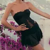 Dwuczęściowe zestawy Y2K Lace See Through Sexy Camisole Bustiers Women Double Warower Mini spódnice