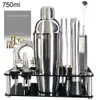 1322Pcs 750ml 600ml Boston Cocktail Shaker Bar Tools Wine Mixer Set Bartender Tool Kit com suporte 240315