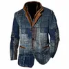 Patchwork Design Männer Jacke Vintage Fleece Blazer Doppelschicht Revers Lederkragen Mittellange Mäntel Grid Graphic Overwear q7Mo #