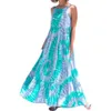 Verão 2024 azul impresso com alça emenda grande vestido boêmio feminino 5xl 819736