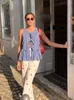 T-shirt da donna Moda Lace-up Stripe Print Vest per le donne Casual Girocollo senza maniche Top larghi 2024 Chic femminile Alta streetwear