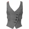 Kvinnors V-Neck kostym Vest 3 Butt Fi Slim Blazer Vests för Lady WaistCoat T0VR#