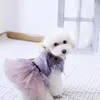 Abbigliamento per cani Vestiti fatti a mano Forniture per animali domestici Abito tutù Gonna in tulle di pizzo viola Un pezzo Passeggiate Festa festiva Gatto barboncino maltese