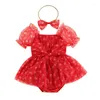 Kläduppsättningar född spädbarnsflicka 4 juli outfit baby söt stjärna ballong tryck romer klänning puff hylsa jumpsuit