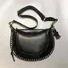 Storage Bags Genuine Leather Shoulder Strap Handbag Cowhide Saddle Tote Bag Black Brown Rivet Zipper Messenger Adjustable Women