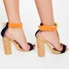 Sapatos de vestido Sandalias Mujer 2024 Verão Mulher T-Strap Bloco Grosso Sandálias de Salto Alto Sandálias de Grão de Madeira Fivela Bombas Sandalet