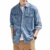 Denim jassen heren herfstoverhemd jeansjas voor heren effen kleur blauw lage kosten Y2k trendy cowboykleding eendelig fi casual 51TQ#