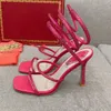 Yüksek topuk sandaletler elbise ayakkabıları kristal dekoratif rhinestone rene caovilla cleo 95mm tasarımcı ayak bileği saran kadın çiçek rhinestone ile çanta rahat ayakkabı