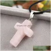 Pendant Necklaces Fashion Christian Cross Necklace For Women Healing Crystal Quartz Chakra Natural Stone Crucifix Leather String Rope Dhir6