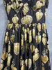 2024 Autumn Floral Print Panelled Dress Black Sleeveless Square Neck Midi Casual Dresses T4M182252