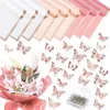 Dekoratif Çiçekler Düğün Korsajları Set 100 PCS Buket Pimleri 48pcs 3D Gül Altın Kelebek Duvar Dekor 15 Sayfa Çiçek Sarma Kağıdı