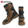 Chaussures de cyclisme moto bottes mi-tube rallye équitation moto cuir coque de protection TPU équipement de protection à tube haut