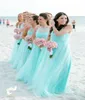 Fashion Light Turquoise Bridesmaids Dresses Plus size Beach Tulle Cheap Wedding Guest Party Dress Long Pleated Evening Gowns1574939