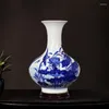 Vasos Jingdezhen Lotus vaso de cerâmica com flor 3D pintado à mão azul e branco ornamento decoração de casa porcelana