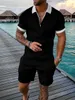 2024 Summer Mens Sports Wear Solid Color Short Sleeve Zipper Polo Shirt and Shorts Set Mens Casual Street Wear 2-Pie 240326