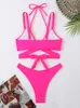 Kvinnors badkläder Bikini Kvinnor Swimsuit 2024 Solid Sling Bikinis Set Sexig Thong Summer 2 Piece Lace Up Beachwear Bathing Suit Kvinna