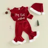 Ensembles de vêtements Mon 1er Noël Tenue Né Fille Santa Bébé Combinaison Tenues Lettre Imprimer Manches Longues Barboteuse Flare Pantalon Chapeau Velours