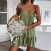 Grundläggande casual klänningar mini sommarklänning rem av skodare vit ruffle plus size Lose Linen sundress y ärmlösa parti strand kvinnor dr dhjnv