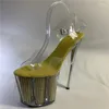 Chaussures de danse à la mode, Sexy, 20cm de haut, verre Transparent, plateforme étanche, décoration à paillettes, modèle de fête