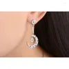 Dangle Earrings Original 925 Sterling Silver Moon And Star Elegant Earring Women Girl Shiny Blue Bead Crystal Brincos Jewelry