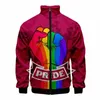 più nuovo LGBT Fi 3D Stand collare Uomo Donna Bandiera arcobaleno Lesbiche Gay Giacca con cerniera Casual Lg Manica Giacca Cappotto Abbigliamento 96zA #