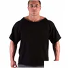 Erkek Tişörtler Erkek Yaz Spor Salonu Fitness Vücut Geliştirme T Shirt Pamuk Kısa Kol O boyun rahat üstleri Moda Erkek Kas Egzersiz Underh37E