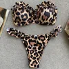 Costumi da bagno da donna Sexy Leopard increspato Coppa del reggiseno Bikini 2024 Costume da bagno donna a fascia Costume da bagno femminile a due pezzi Taglio alto