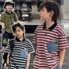 Модная детская рубашка-поло в полоску для мальчиков, футболка с короткими рукавами и карманами с героями мультфильмов, лето 2024, детские хлопковые повседневные топы Z7368