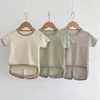 Korean Style born Baby Boys Girls Clothing Suit Short Sleeved Cotton Solid Color TshirtShorts Children Set 240314