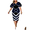 Plus Size Dresses Womens Bodycon Elegant Geometric Print Evening Party Dress Layered Bell Sleeve Casual Club Outfits Drop Delivery Ap Dhxrz