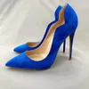 Sukiej buty niebieskie zamszowe fala damskie Pumps Party Night Club wysokie obcasy 12 cm spiczasty stóp rozmiar 34-45 wąskie kobiety