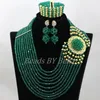 Necklace Earrings Set Dubai Bridal Jewelry Nigerian Wedding Beads Teal Green Crystal Costume African ABK834