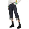 Женские джинсы, модные брендовые дизайнерские женские прямые хлопковые свободные девятиминутные брюки, закатанные ноги