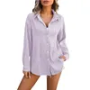 Women's T Shirts Street Korean Girls Crinkled Textured T-Shirt Long Sleeve Button Up Turn Down Neck Versatile Solid Cardigan Coat Top