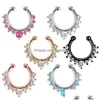 Nasenringe Ohrstecker 17x15mm Zirkon Fake Septum Piercing Ring Hoop für Mädchen Männer Faux Body Clip Schmuck Nicht durchbohrt Drop Lieferung DHNWJ