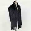 Scarves Winter Women Fur Scarf Cape Tassels Fashion Knitted Genuine Long Lady Natural Poncho Shawl Wrap