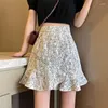 Skirts Summer Female Beach Boho Sexy Mini Skirt 2024 Womens Casual Floral Printed Ruffles Hem High-Waist For Women